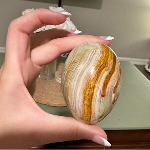 Polished Stone egg green caramel banded calcite onyx jade rock marble agate